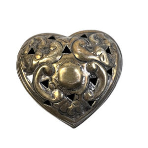 Aged Silverplate Friendship Heart Trinket Box Vintage Home Decor Keepsake Holder